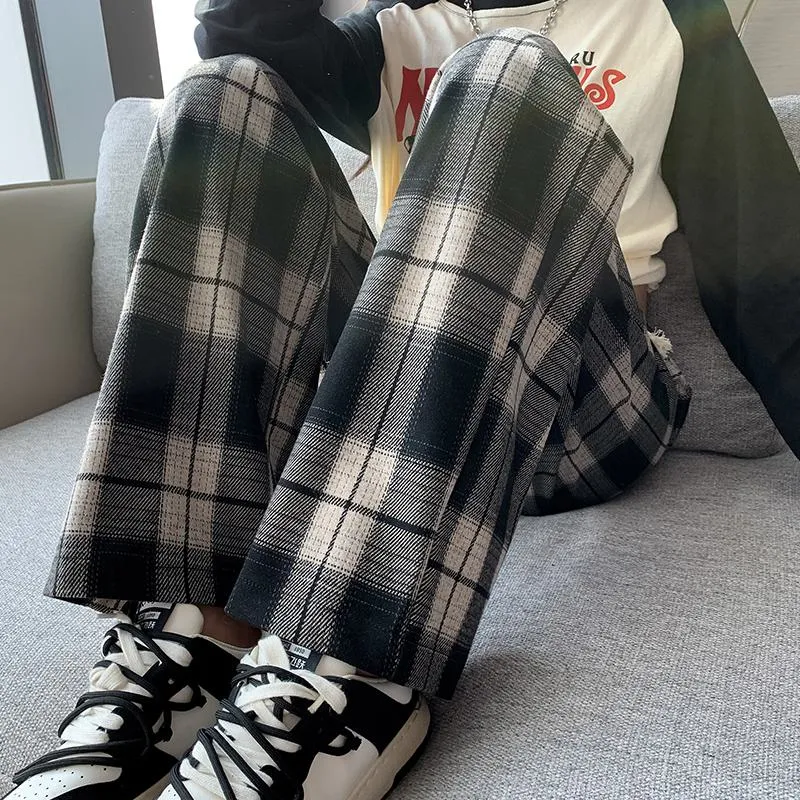 Plus Plaid Sports Loose Fit Casual Pants