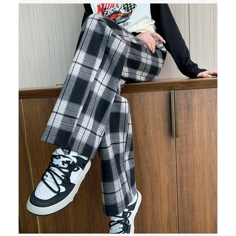 Plus Plaid Sports Loose Fit Casual Pants