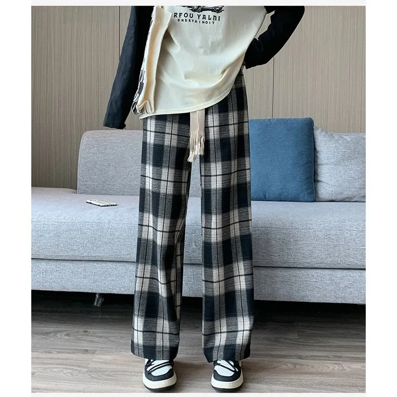 Plus Plaid Sports Loose Fit Casual Pants