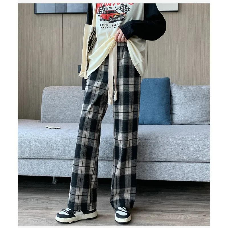 Plus Plaid Sports Loose Fit Casual Pants