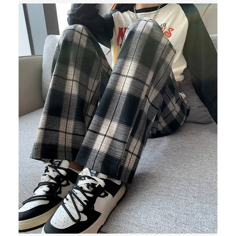 Plus Plaid Sports Loose Fit Casual Pants