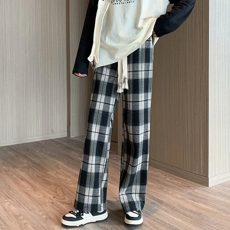 Plus Plaid Sports Loose Fit Casual Pants