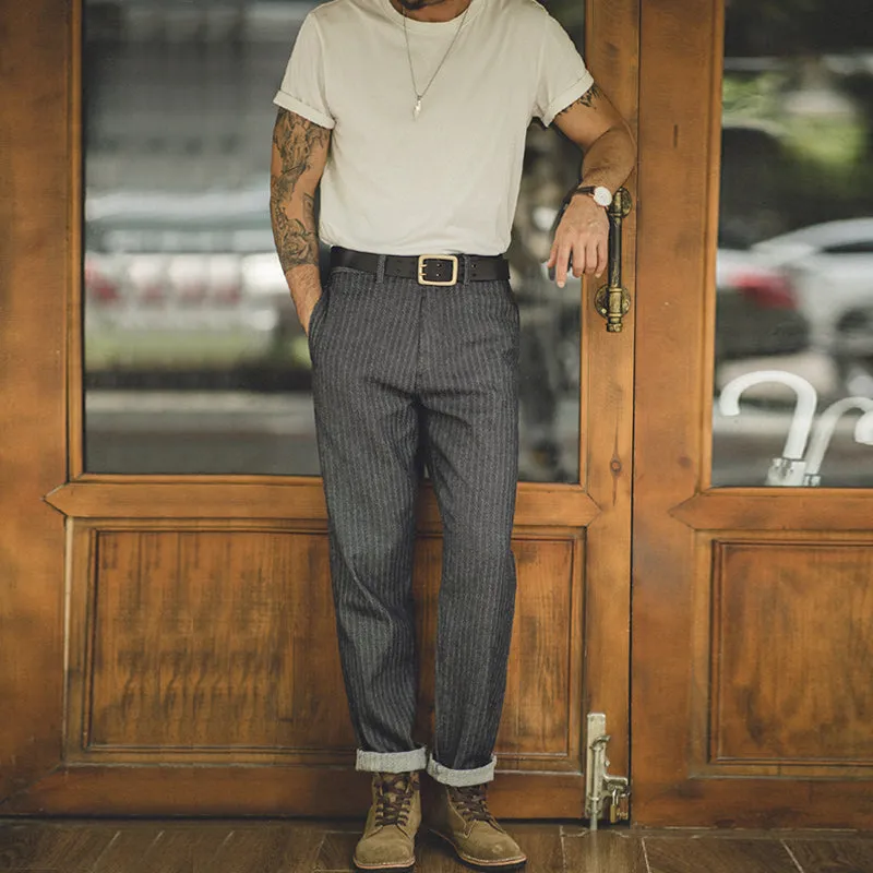 Retro Grey Herringbone Casual Pants