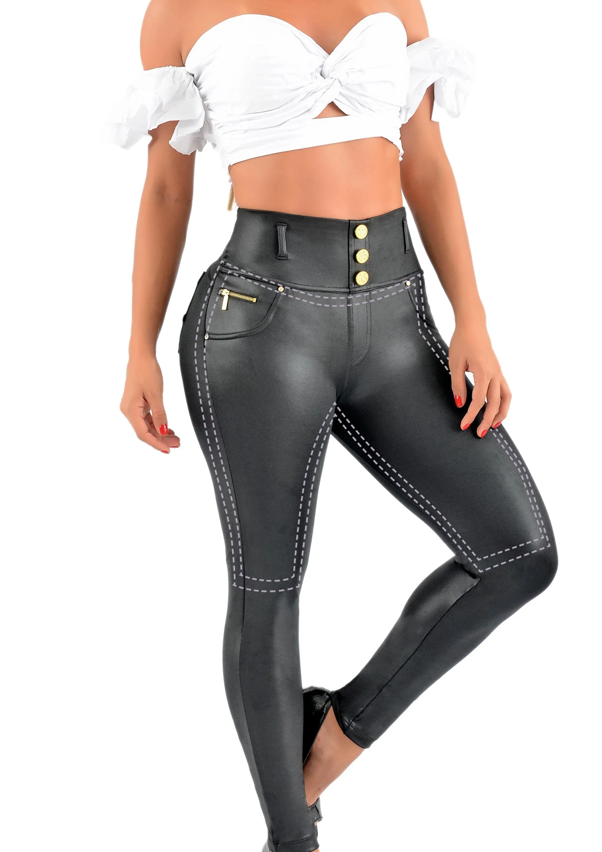 Siluet PEC Leather Look Shapewear Dressy Pants