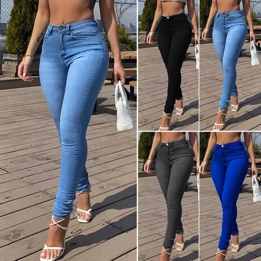 Skinny Jeans Hight Quality Slim-fitting Full-Length Mid-Waist Denim Pants for Women