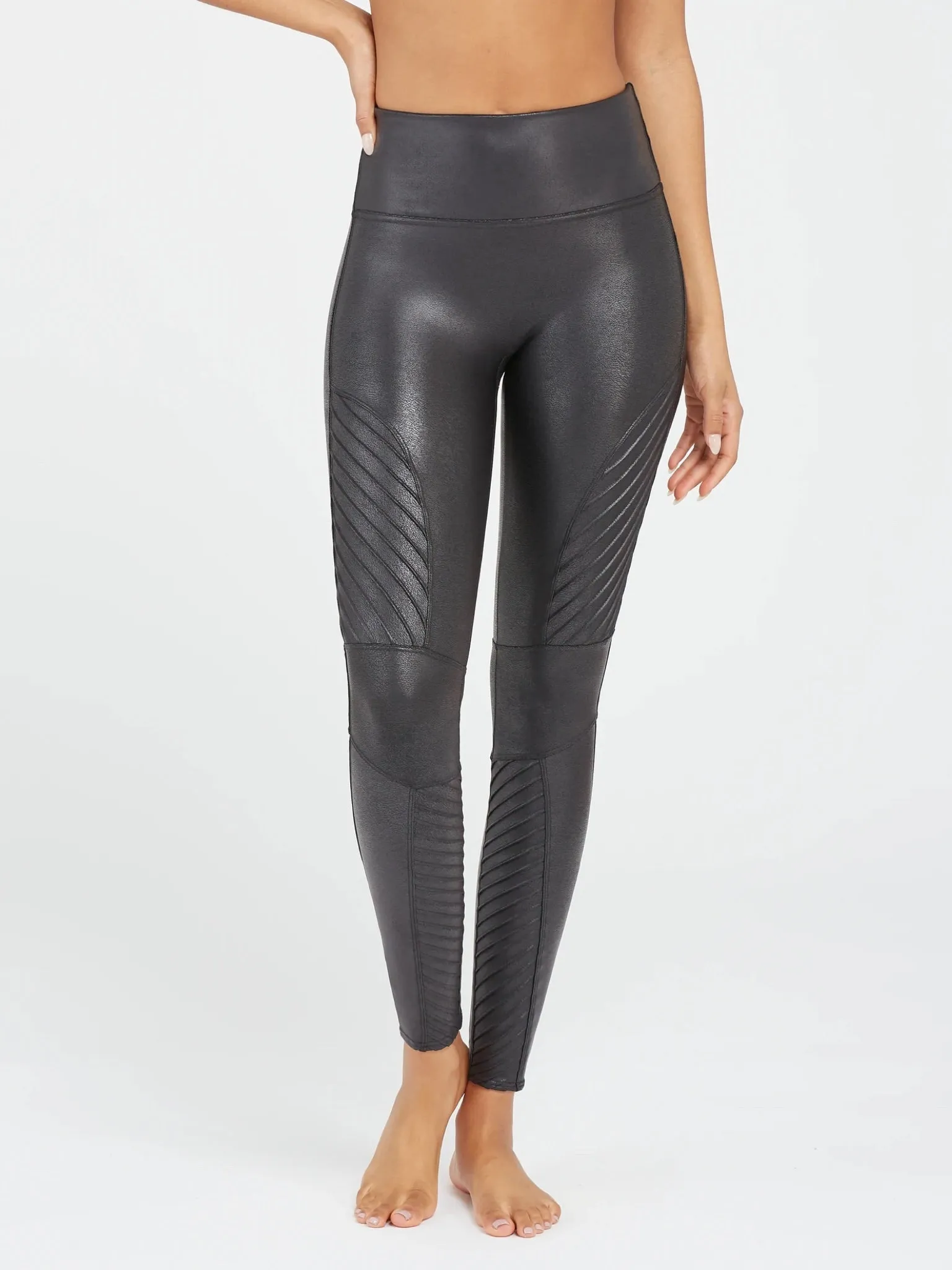 SPANX Black Faux Leather Moto Leggings