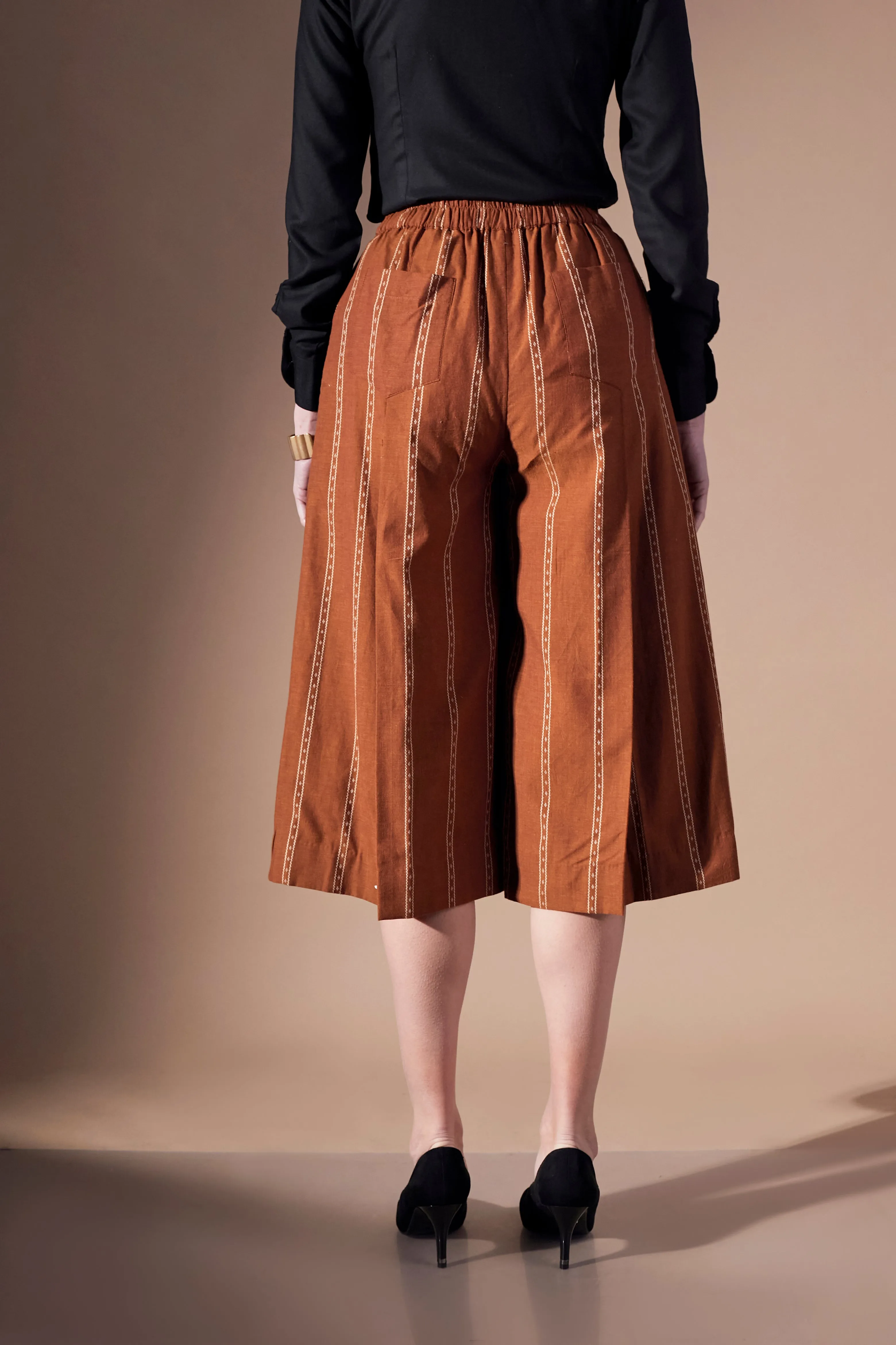 Stripe design brown pure comfortable cotton culottes