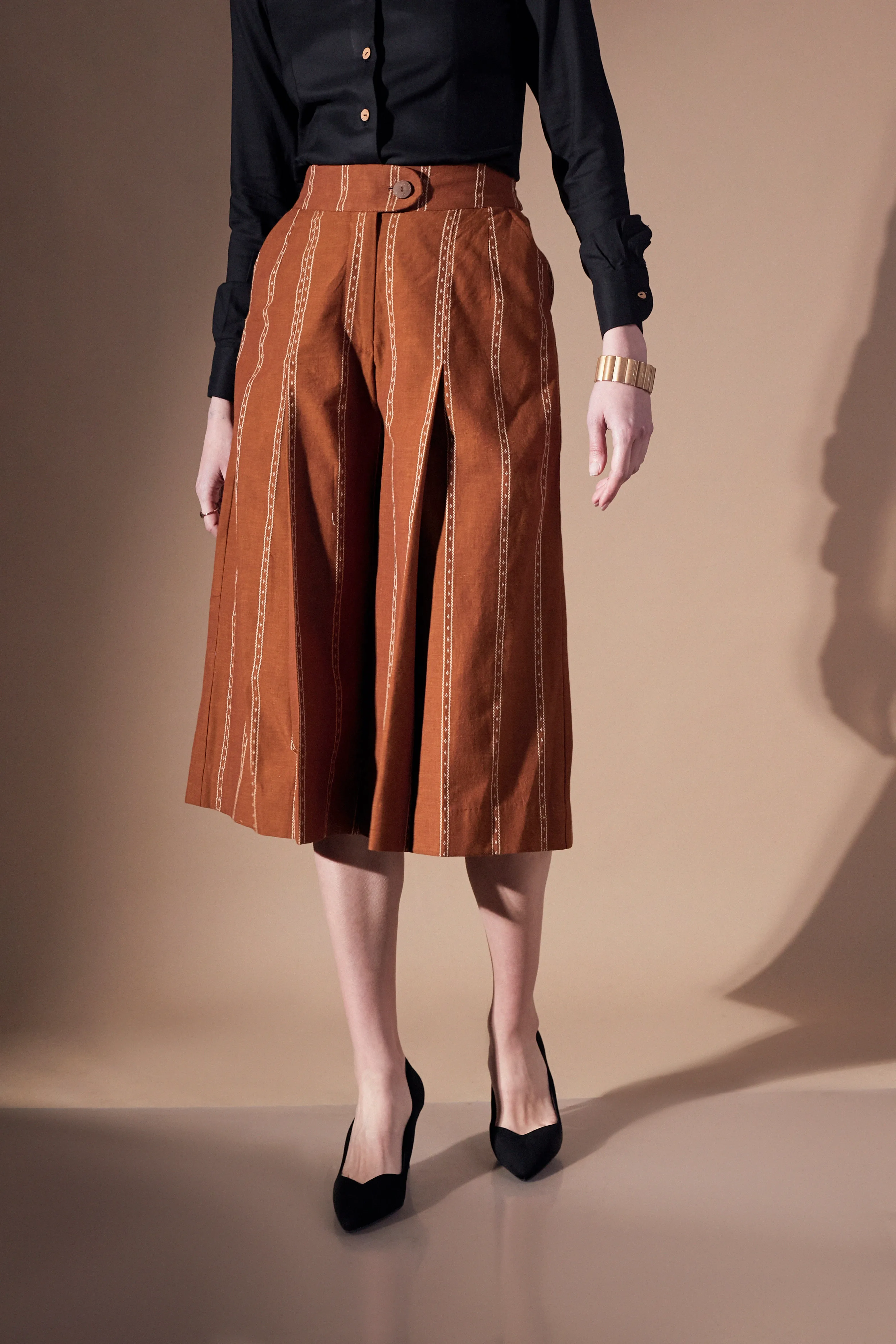 Stripe design brown pure comfortable cotton culottes