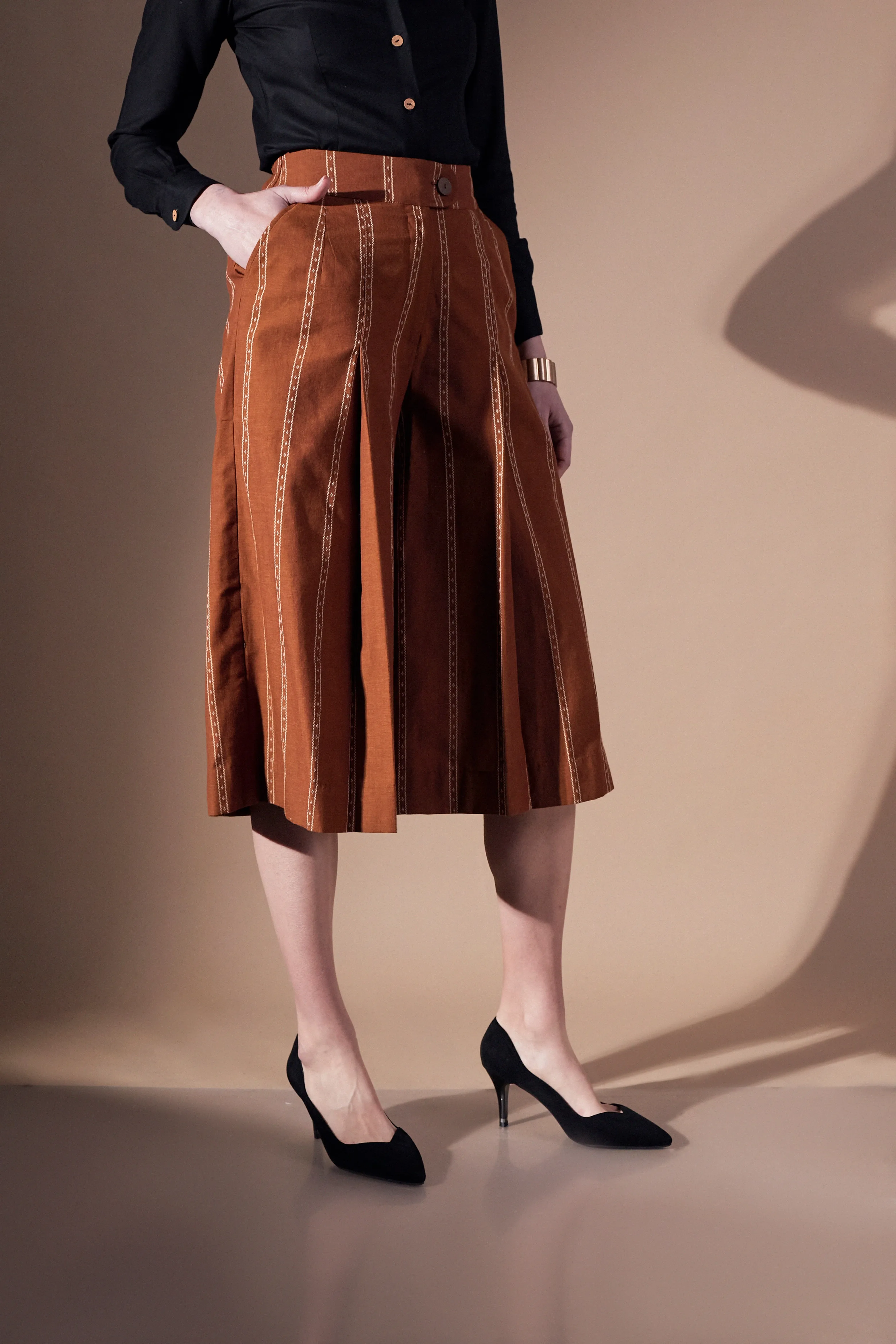 Stripe design brown pure comfortable cotton culottes