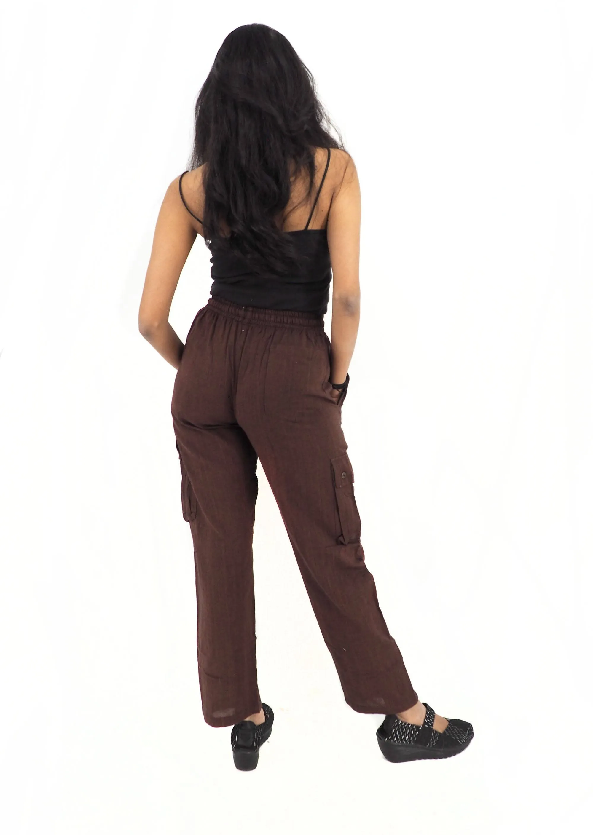 Unisex Handmade Casual Boho Cotton Solid Color Brown Pants Size S-M-L-XL