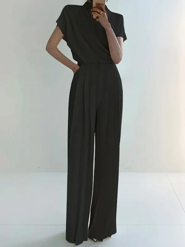 Urban Solid Color Pleats High Waisted Wide Leg Pants