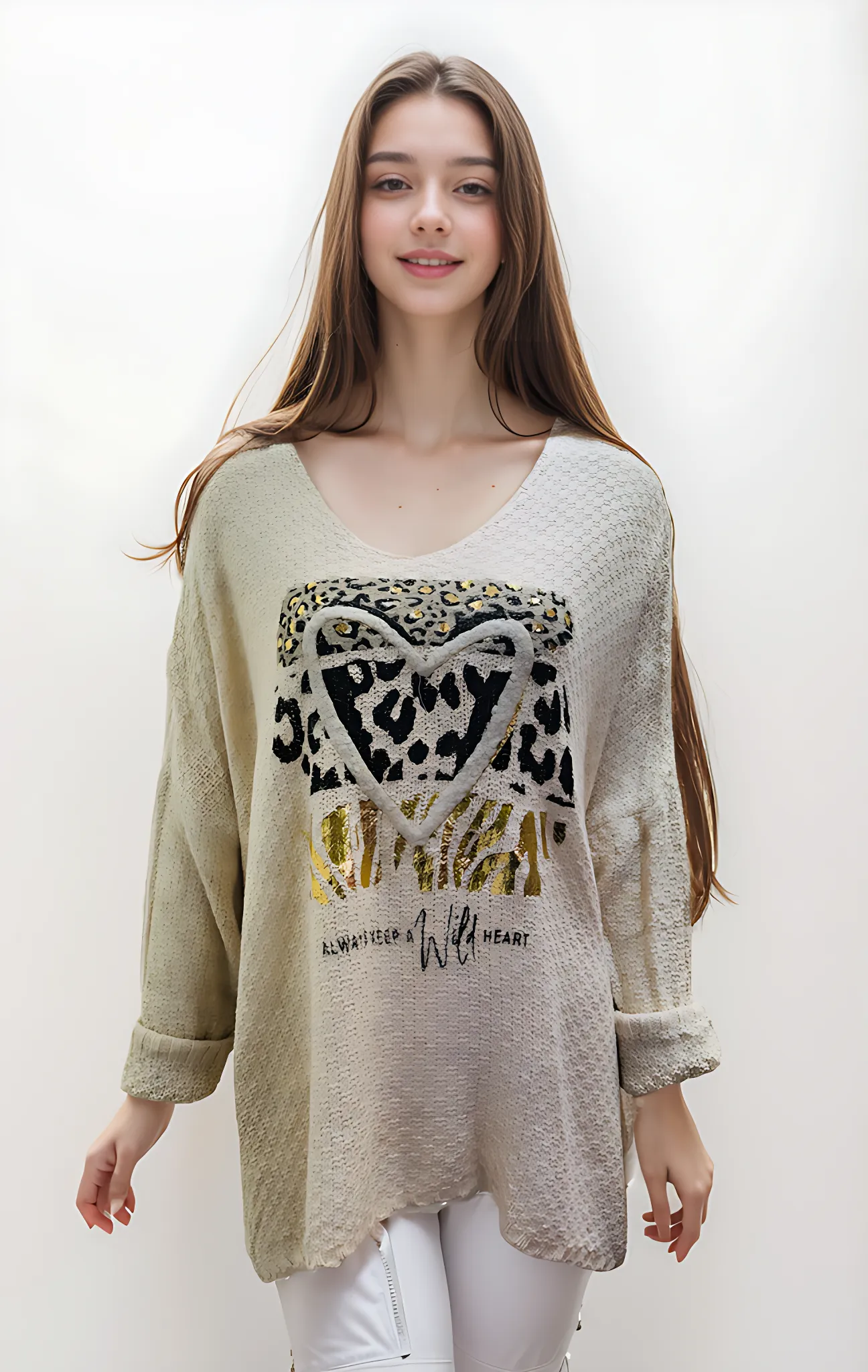 V-Neck Foil Print Jumper