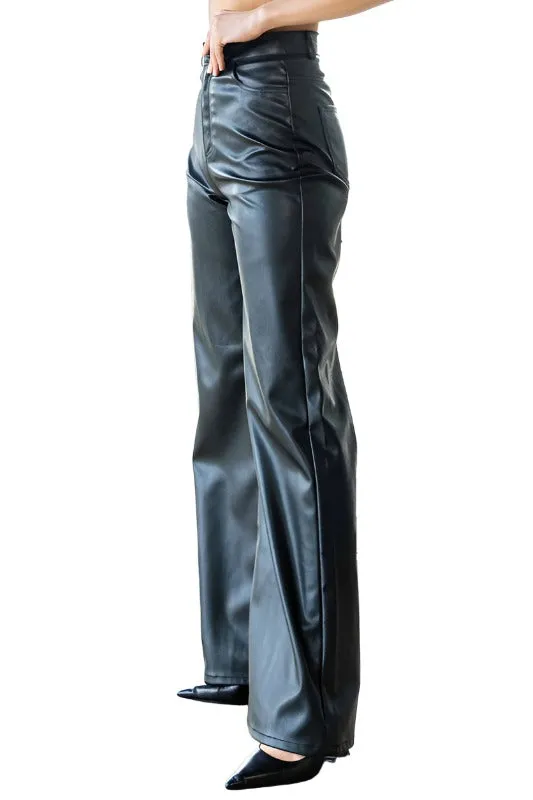 Vegan Leather Wide Leg Pants