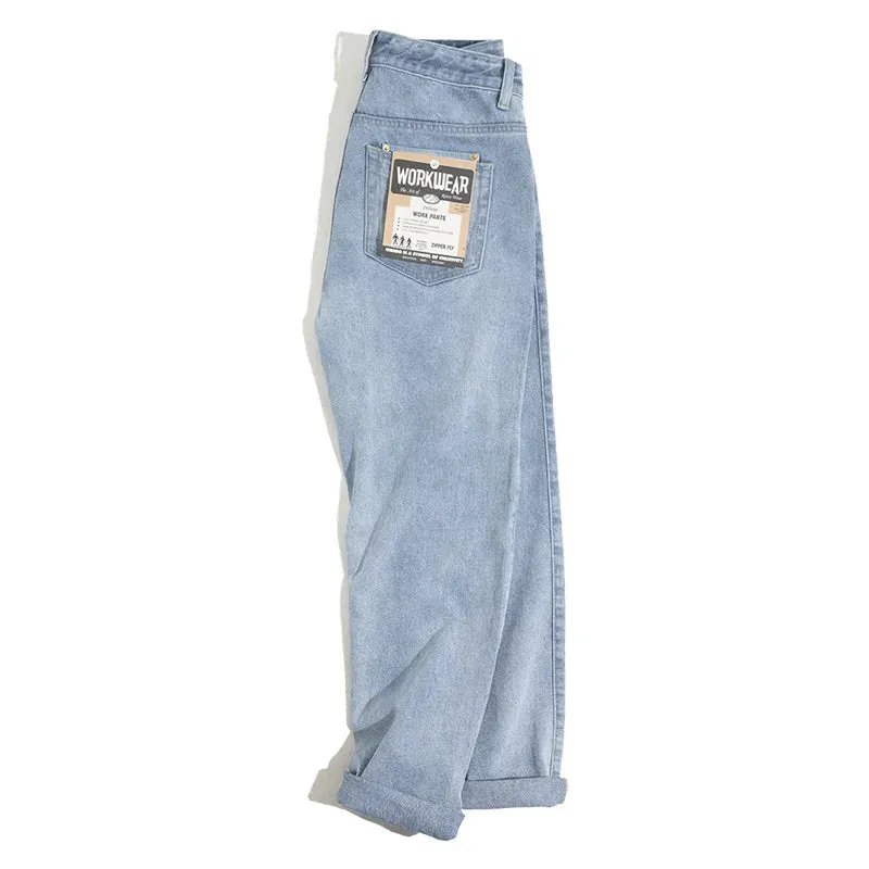 Washed Denim Jeans Retro Loose Straight Trousers Baggy Pants Oversize