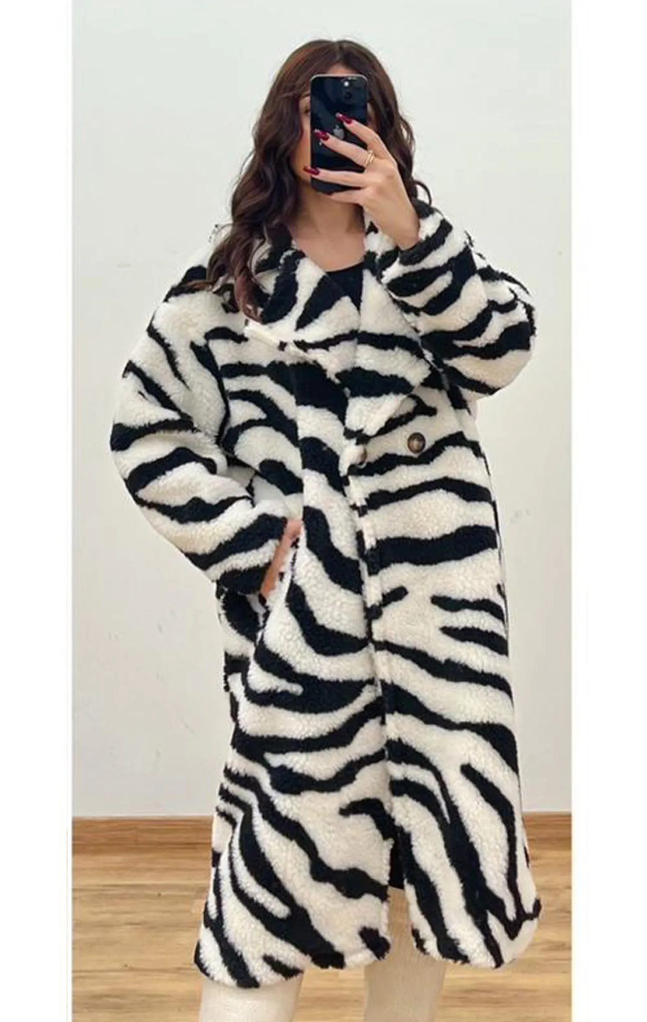 White Zebra Print Oversize Coat