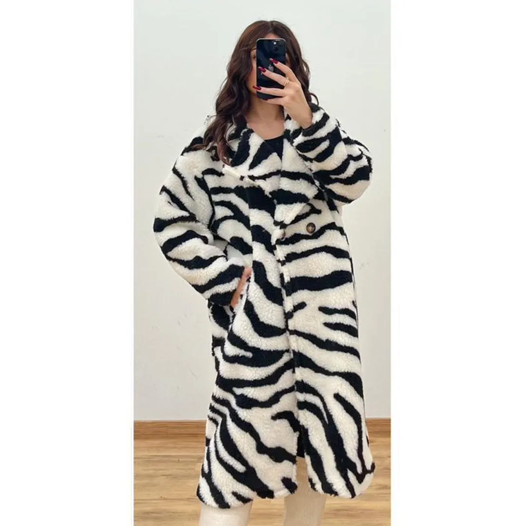 White Zebra Print Oversize Coat