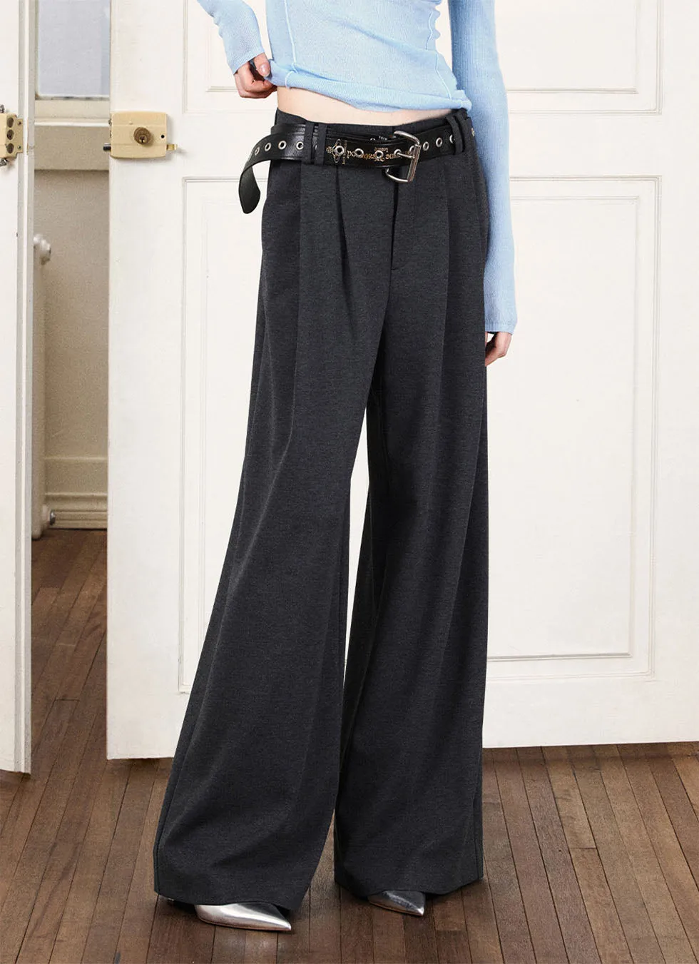 Wide A-line Straight Casual Pants