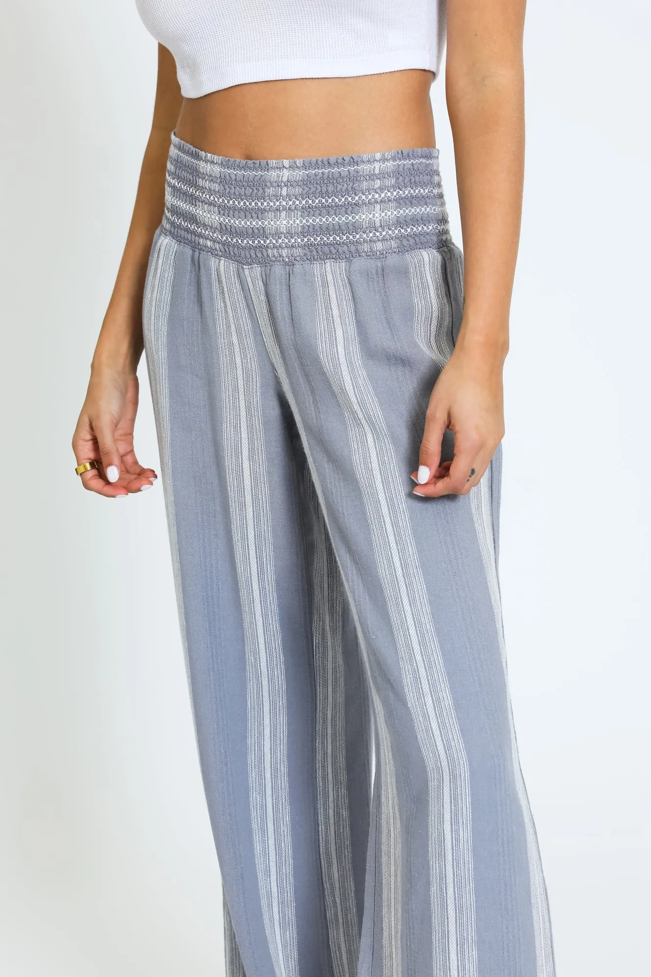 Wide Smocked Boardwalk Pant - Trooper Stripe