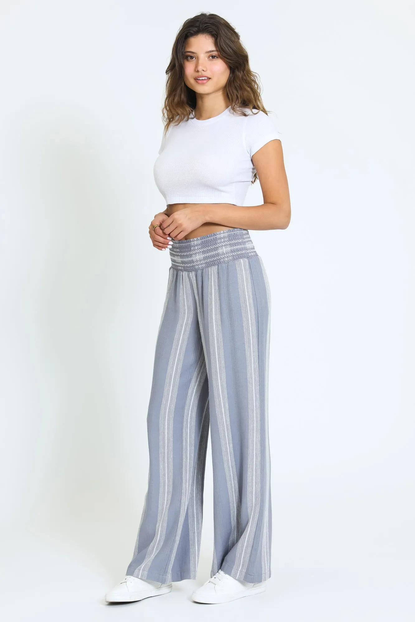 Wide Smocked Boardwalk Pant - Trooper Stripe