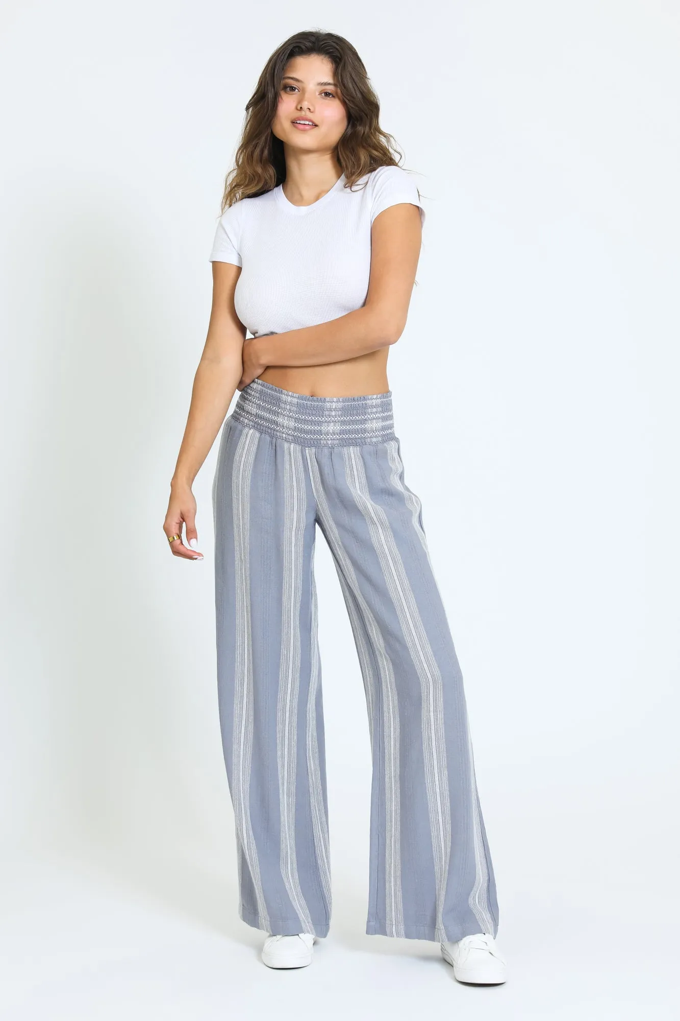 Wide Smocked Boardwalk Pant - Trooper Stripe