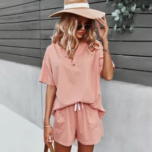 Women Casual Short Sleeve Tops Shorts Set