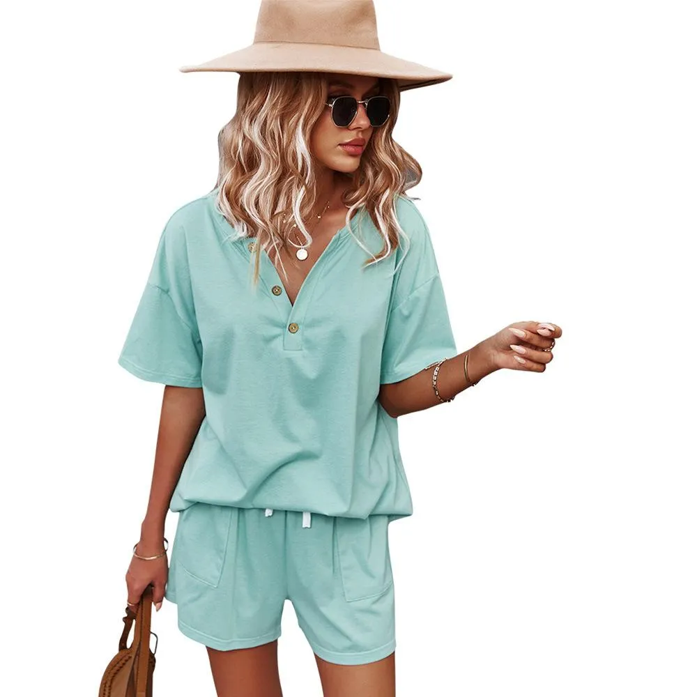 Women Casual Short Sleeve Tops Shorts Set