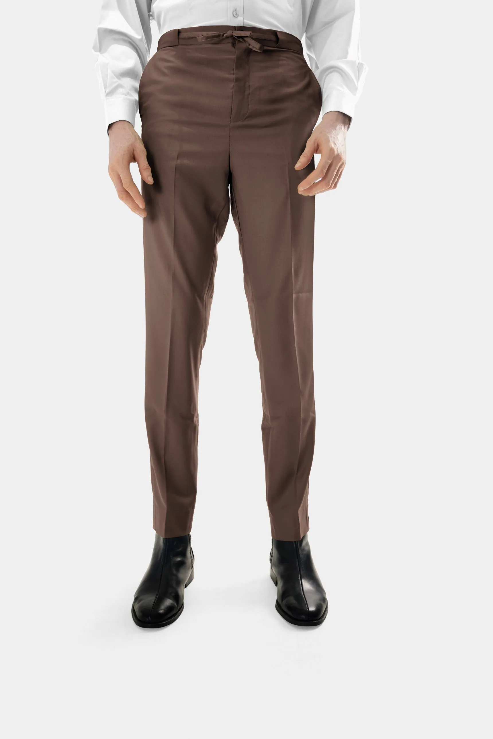 Wool Drawstring Pants in Brown