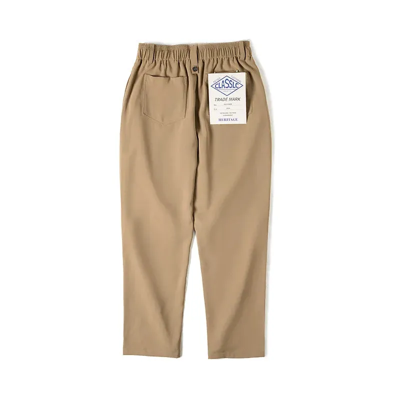 Workwear Khaki Drape Casual Pants with Elastic Waist - Straight Suit Pants