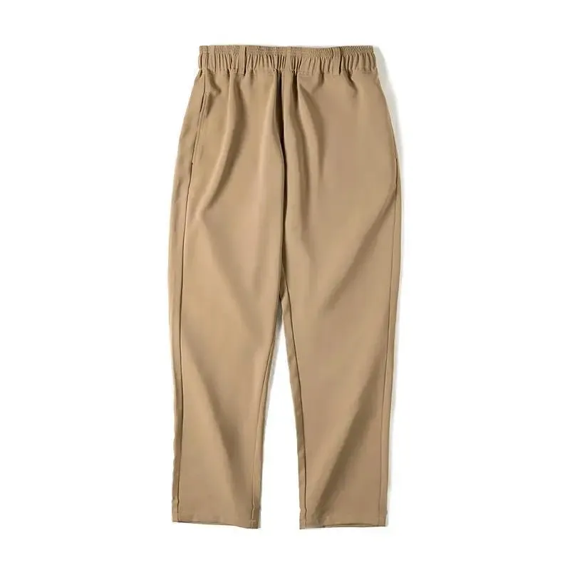 Workwear Khaki Drape Casual Pants with Elastic Waist - Straight Suit Pants